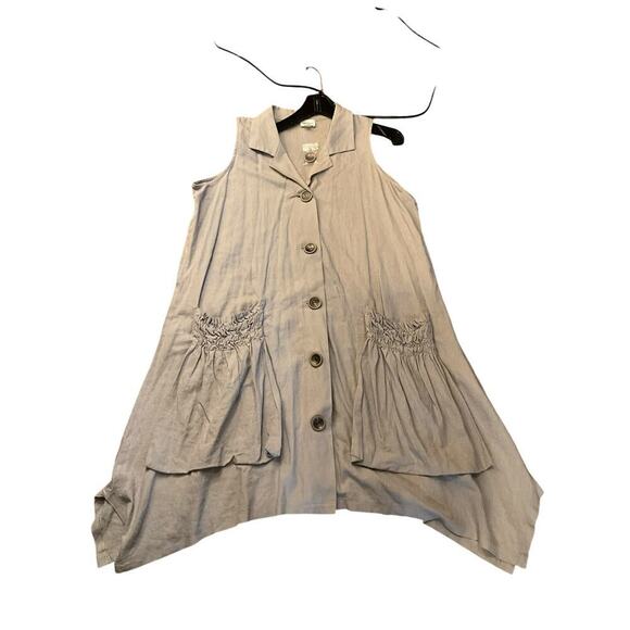 For Cynthia Linen Blend Dress Button Down Sleeveless Light Gray Womens Large NWT - Picture 5 of 9